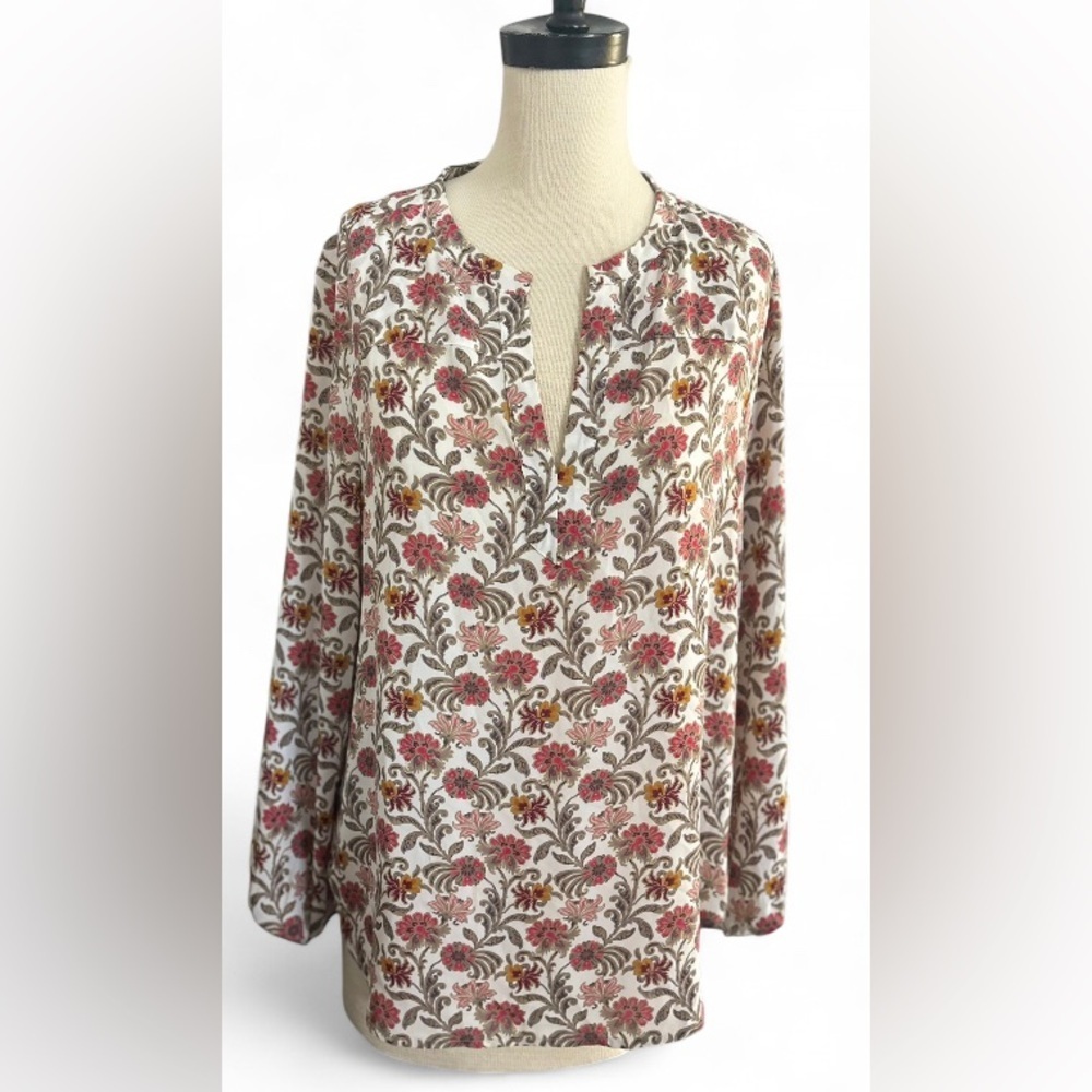 LOFT Women's Floral Peplum Blouse Long Sleeve Top Size Large